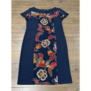 Sami & Jo Navy Floral Textured Midi‎ Dress - Petite L
